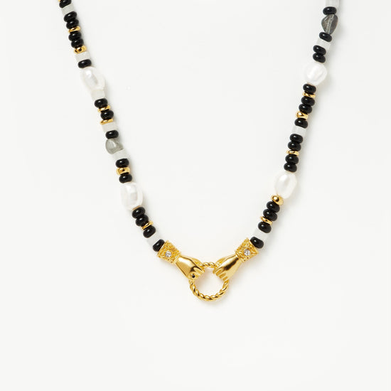 Harris Reed In Good Hands Beaded Gemstone Necklace | 18ct Gold Plated/Black Chalcedony & Pearl Necklaces Missoma