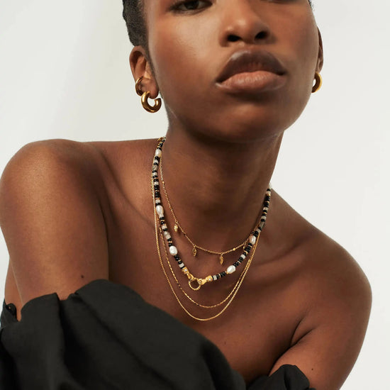 Harris Reed In Good Hands Beaded Gemstone Necklace | 18ct Gold Plated/Black Chalcedony & Pearl Necklaces Missoma