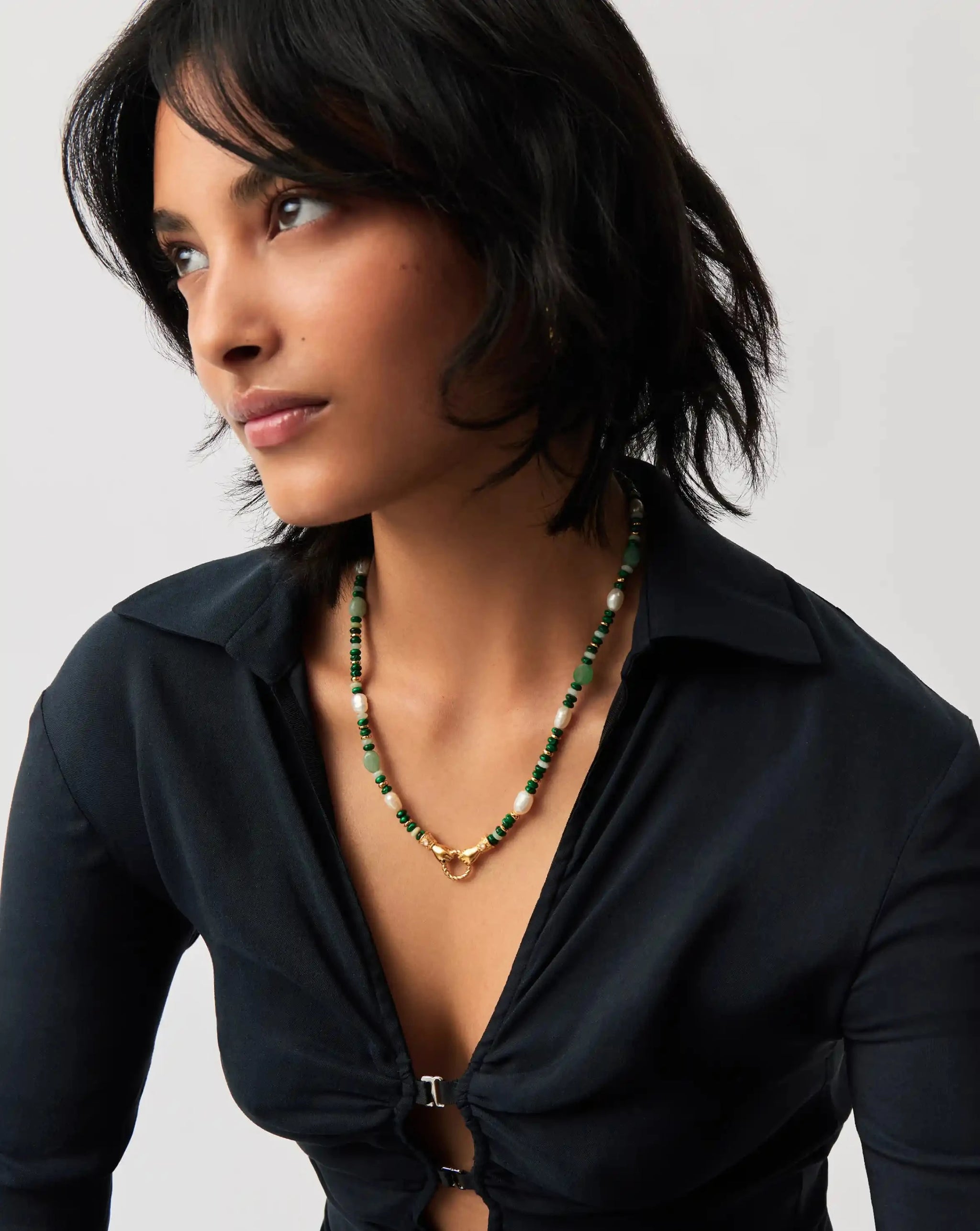 Harris Reed In Good Hands Beaded Gemstone Necklace | 18ct Gold Plated/Multi Green Gemstone & Pearl Necklaces Missoma
