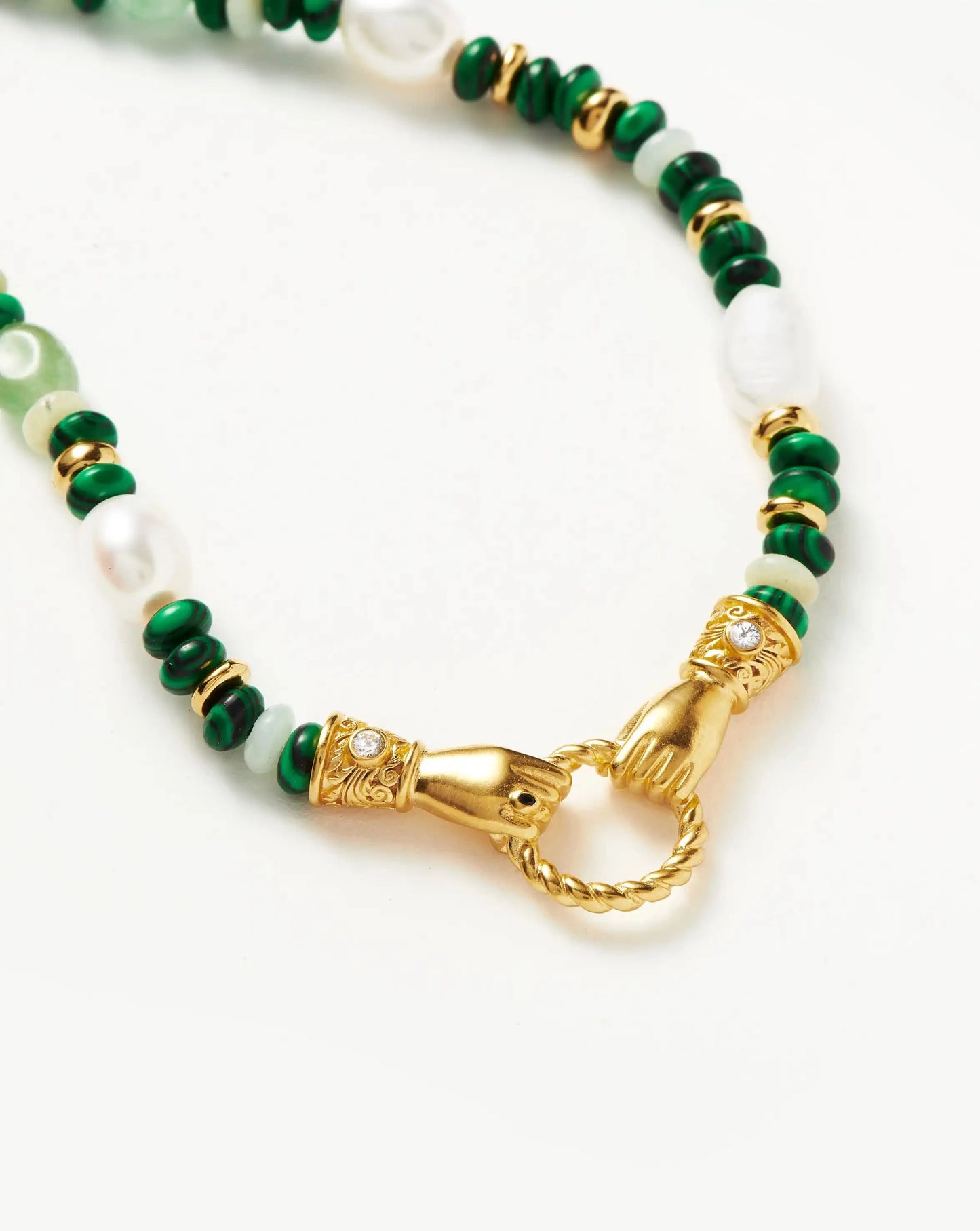 Harris Reed In Good Hands Beaded Gemstone Necklace | 18ct Gold Plated/Multi Green Gemstone & Pearl Necklaces Missoma