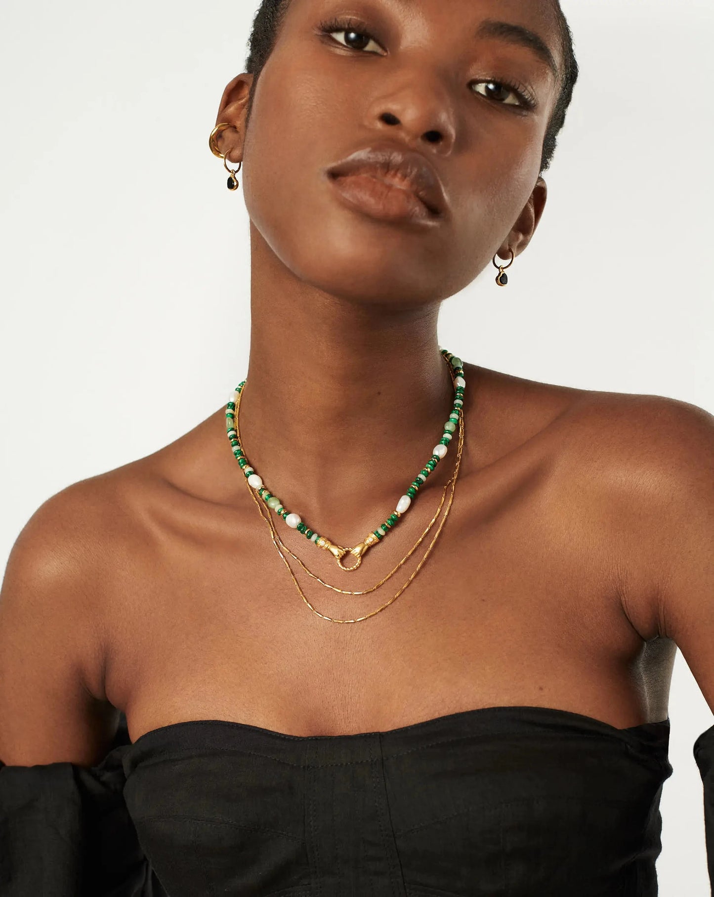 Harris Reed In Good Hands Beaded Gemstone Necklace | 18ct Gold Plated/Multi Green Gemstone & Pearl Necklaces Missoma