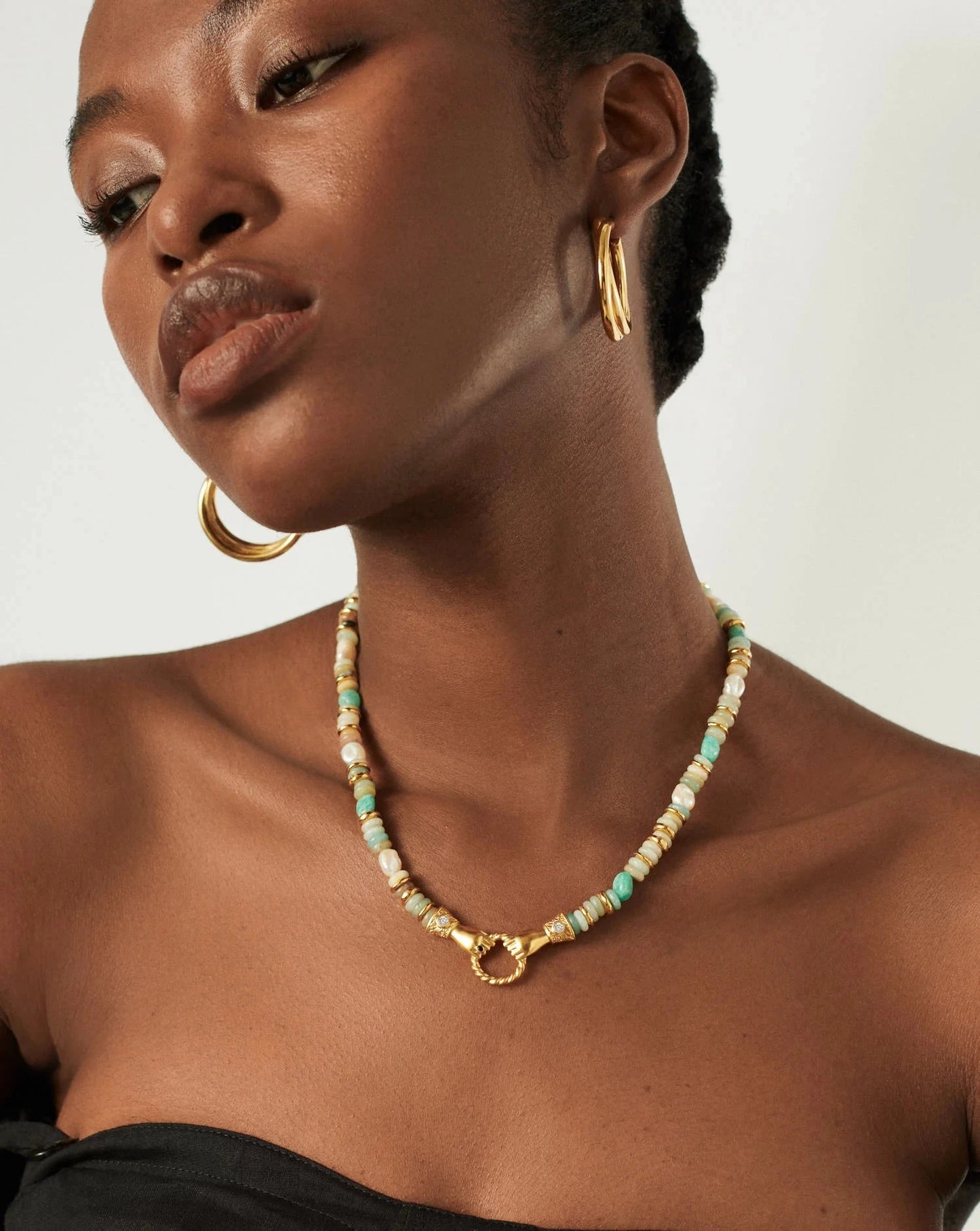 Harris Reed In Good Hands Chunky Beaded Gemstone Necklace | 18ct Gold Plated/Multi Amazonite & Pearl Necklaces Missoma