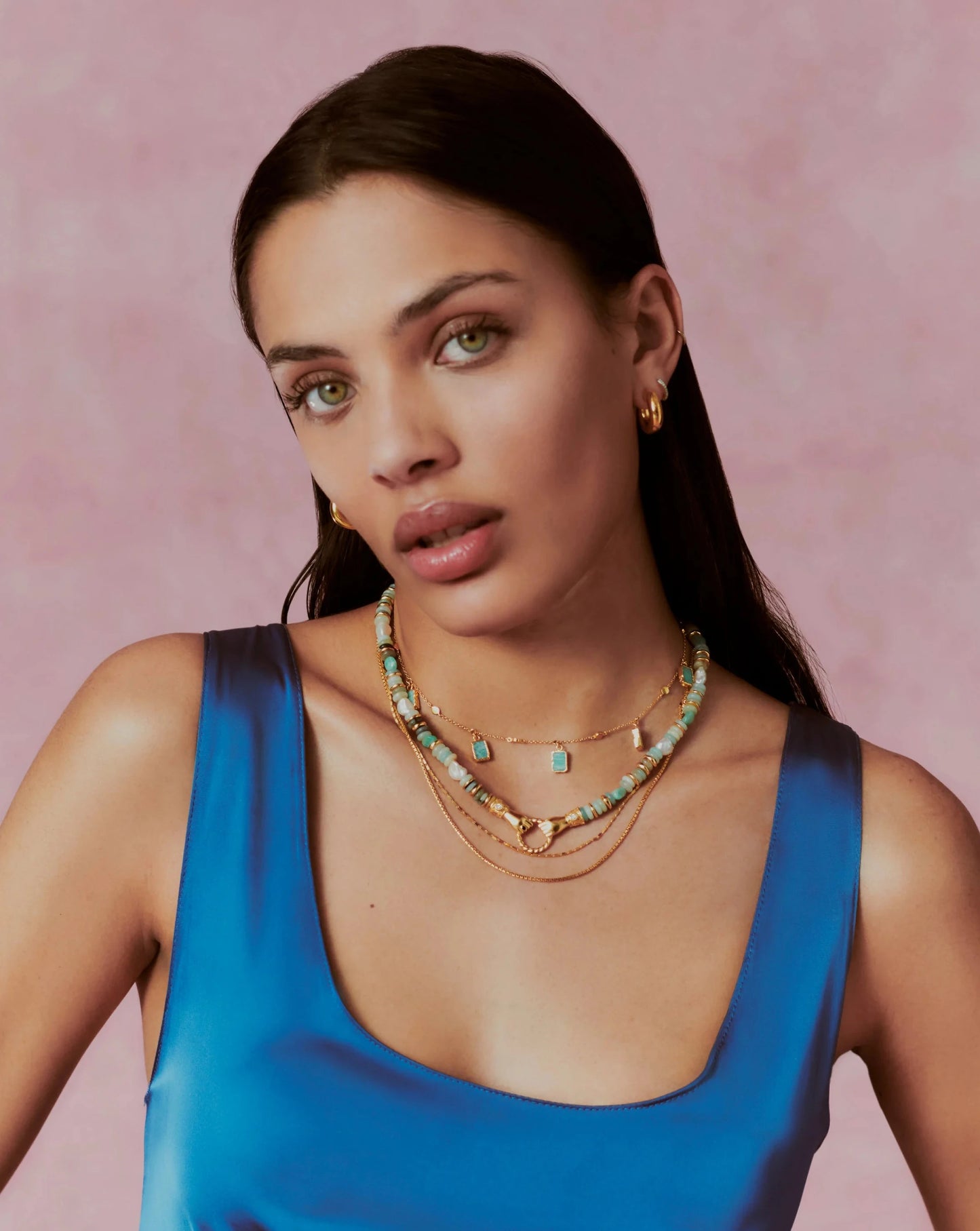 Harris Reed In Good Hands Chunky Beaded Gemstone Necklace | 18ct Gold Plated/Multi Amazonite & Pearl Necklaces Missoma