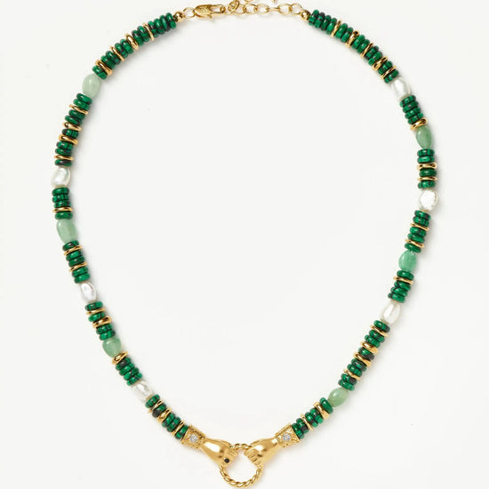 Harris Reed In Good Hands Chunky Beaded Gemstone Necklace | 18ct Gold Plated/Multi Green Gemstone & Pearl Necklaces Missoma