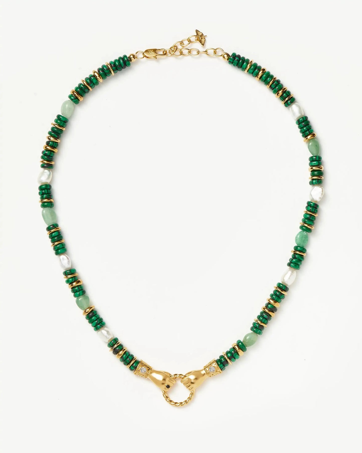 Harris Reed In Good Hands Chunky Beaded Gemstone Necklace | 18ct Gold Plated/Multi Green Gemstone & Pearl Necklaces Missoma