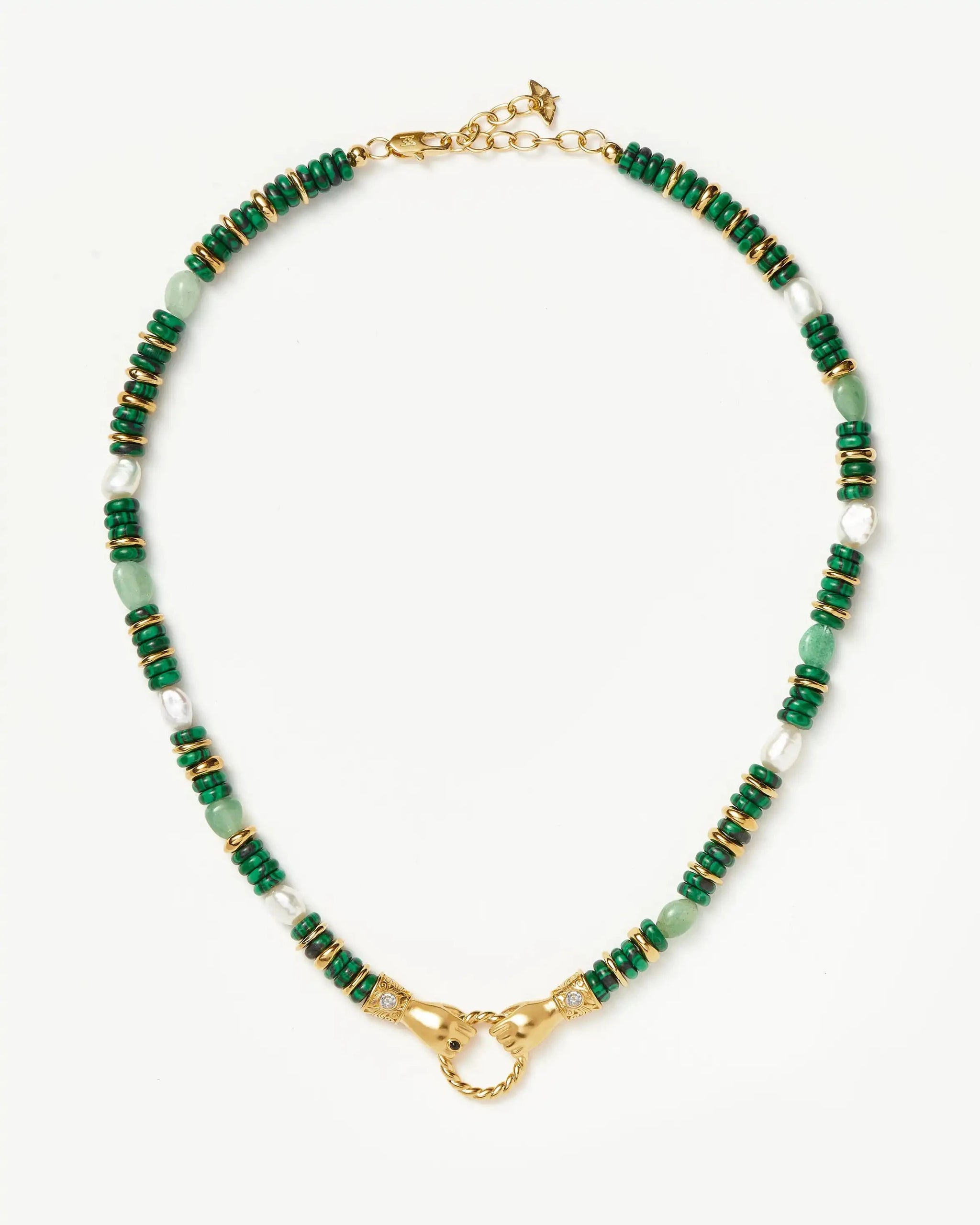 Harris Reed In Good Hands Chunky Beaded Gemstone Necklace | 18ct Gold Plated/Multi Green Gemstone & Pearl Necklaces Missoma