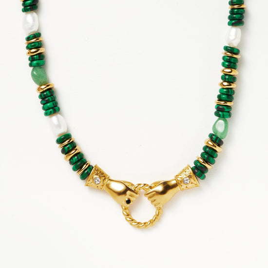 Harris Reed In Good Hands Chunky Beaded Gemstone Necklace | 18ct Gold Plated/Multi Green Gemstone & Pearl Necklaces Missoma