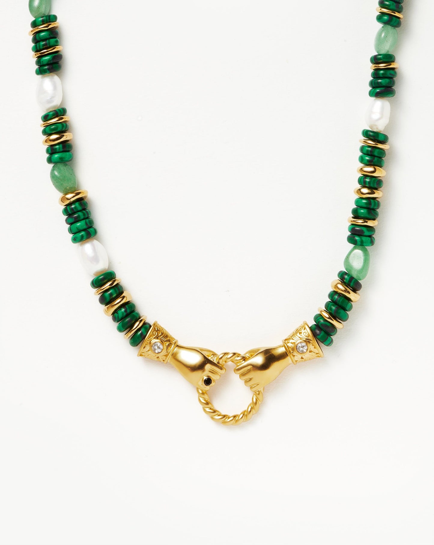 Harris Reed In Good Hands Chunky Beaded Gemstone Necklace | 18ct Gold Plated/Multi Green Gemstone & Pearl Necklaces Missoma