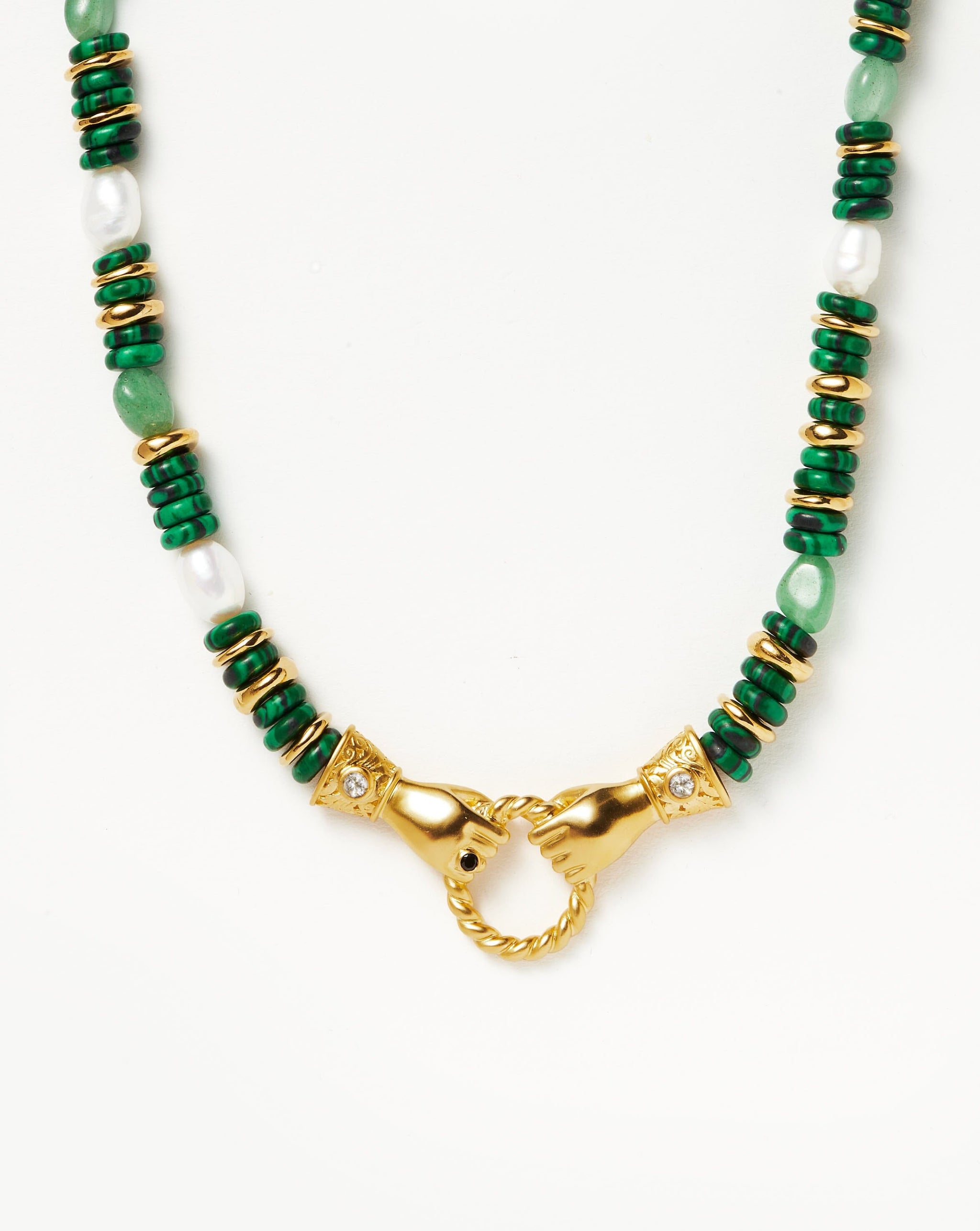 Harris Reed In Good Hands Chunky Beaded Gemstone Necklace | 18ct Gold Plated/Multi Green Gemstone & Pearl Necklaces Missoma