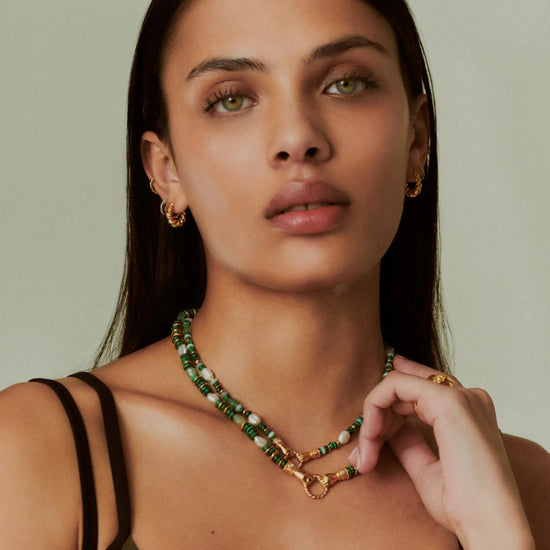 Harris Reed In Good Hands Chunky Beaded Gemstone Necklace | 18ct Gold Plated/Multi Green Gemstone & Pearl Necklaces Missoma