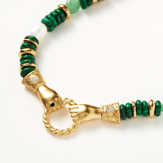 Harris Reed In Good Hands Chunky Beaded Gemstone Necklace | 18ct Gold Plated/Multi Green Gemstone & Pearl Necklaces Missoma