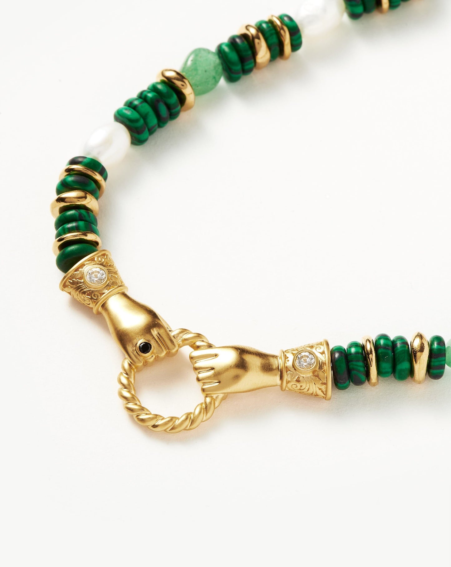 Harris Reed In Good Hands Chunky Beaded Gemstone Necklace | 18ct Gold Plated/Multi Green Gemstone & Pearl Necklaces Missoma
