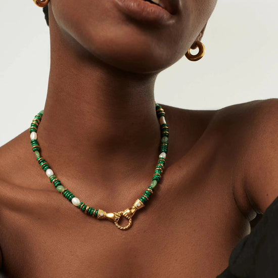 Harris Reed In Good Hands Chunky Beaded Gemstone Necklace | 18ct Gold Plated/Multi Green Gemstone & Pearl Necklaces Missoma