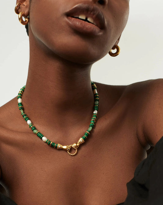 Harris Reed In Good Hands Chunky Beaded Gemstone Necklace | 18ct Gold Plated/Multi Green Gemstone & Pearl Necklaces Missoma