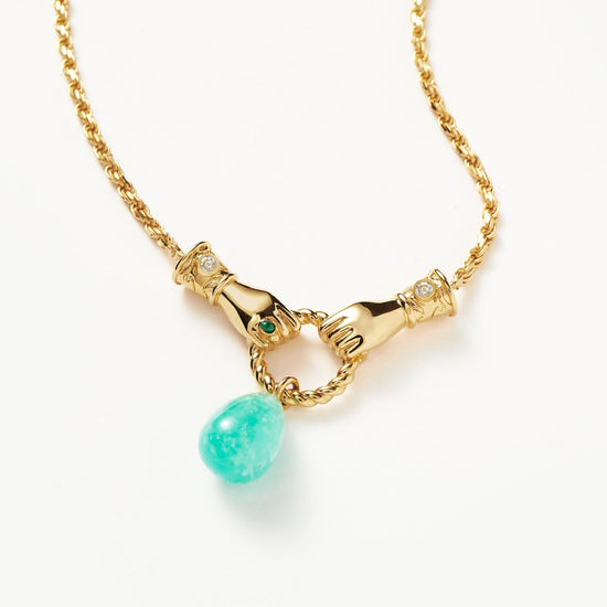 Harris Reed In Good Hands Drop Pendant Necklace | 18ct Gold Plated/Amazonite & Pearl Necklaces Missoma