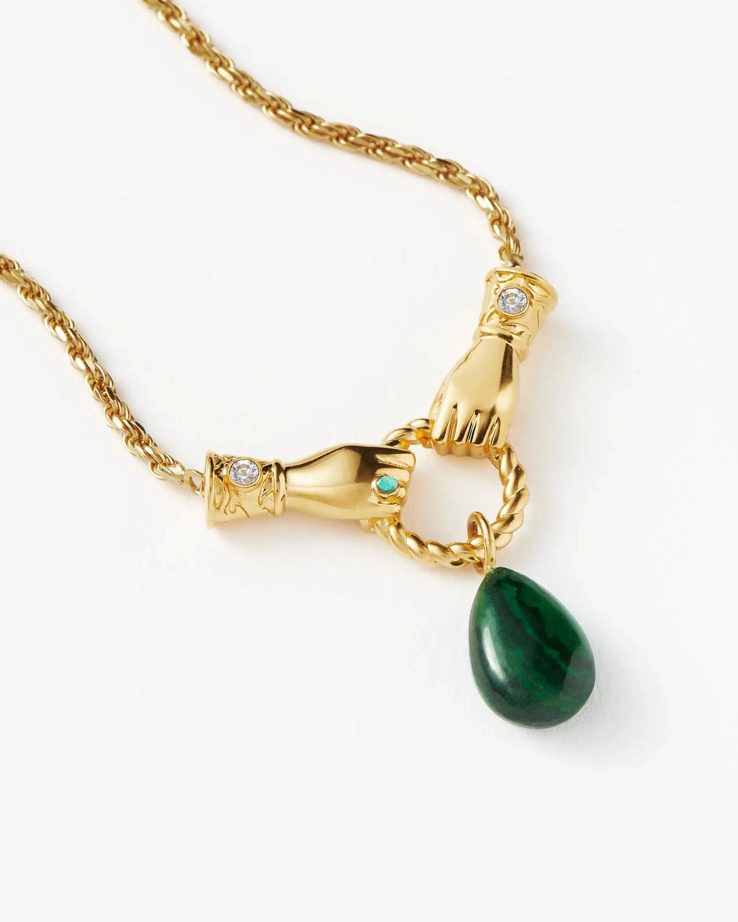 Harris Reed In Good Hands Drop Pendant Necklace | 18ct Gold Plated/Malachite & Pearl Necklaces Missoma