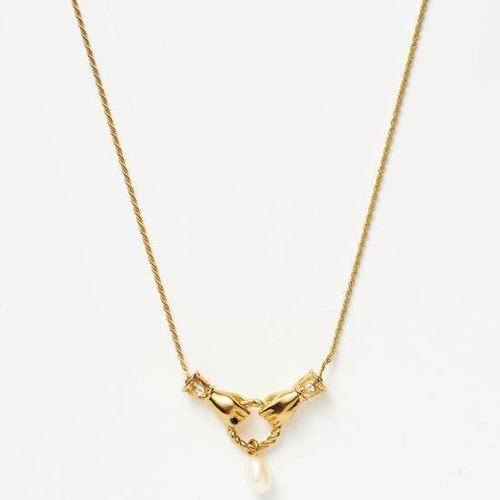 Harris Reed In Good Hands Drop Pendant Necklace | 18ct Gold Plated/Pearl & Black Onyx Necklaces Missoma