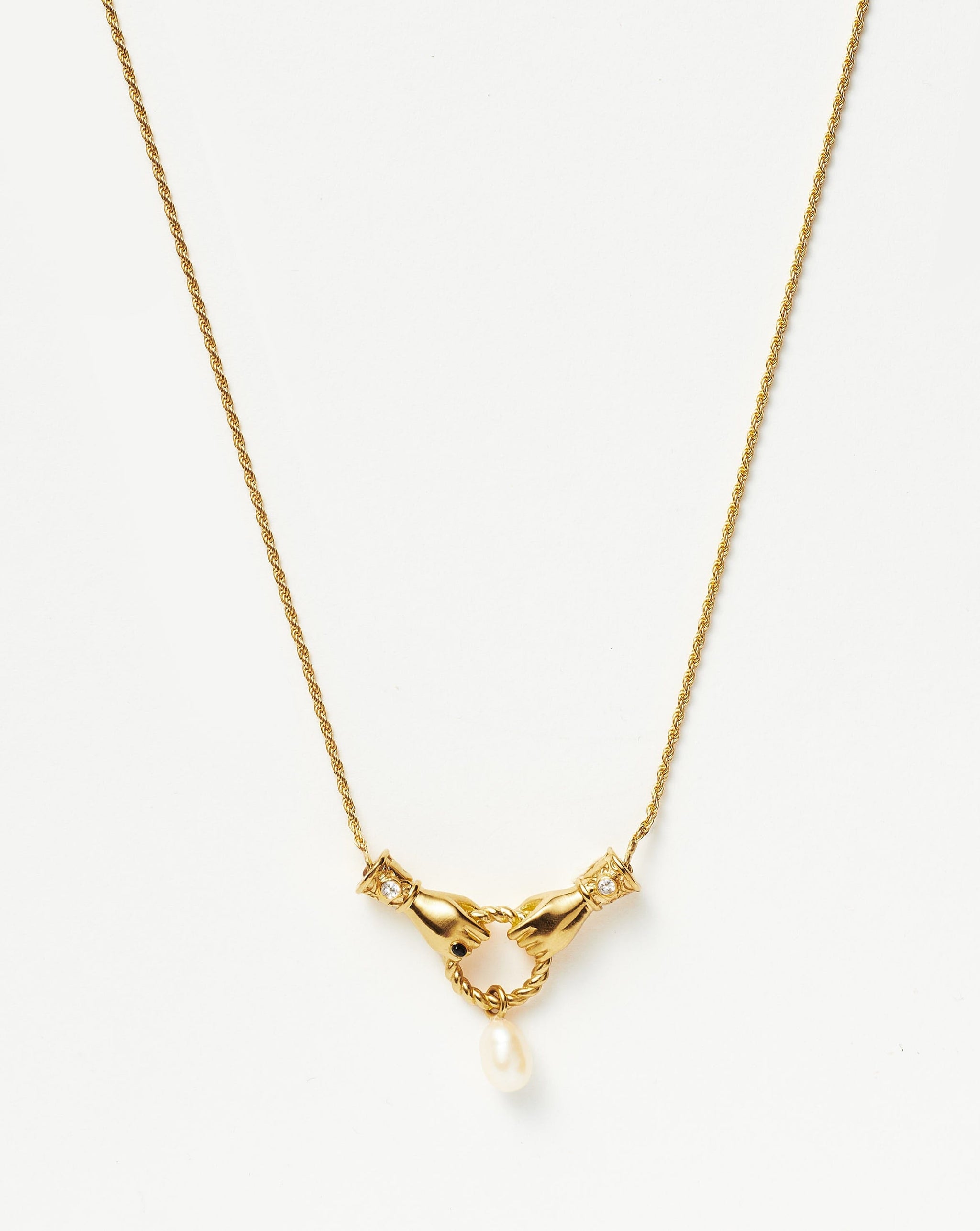 Harris Reed In Good Hands Drop Pendant Necklace | 18ct Gold Plated/Pearl & Black Onyx Necklaces Missoma