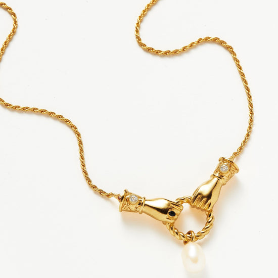Harris Reed In Good Hands Drop Pendant Necklace | 18ct Gold Plated/Pearl & Black Onyx Necklaces Missoma