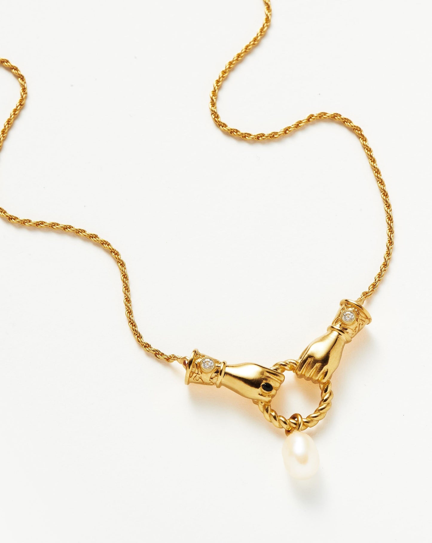 Harris Reed In Good Hands Drop Pendant Necklace | 18ct Gold Plated/Pearl & Black Onyx Necklaces Missoma