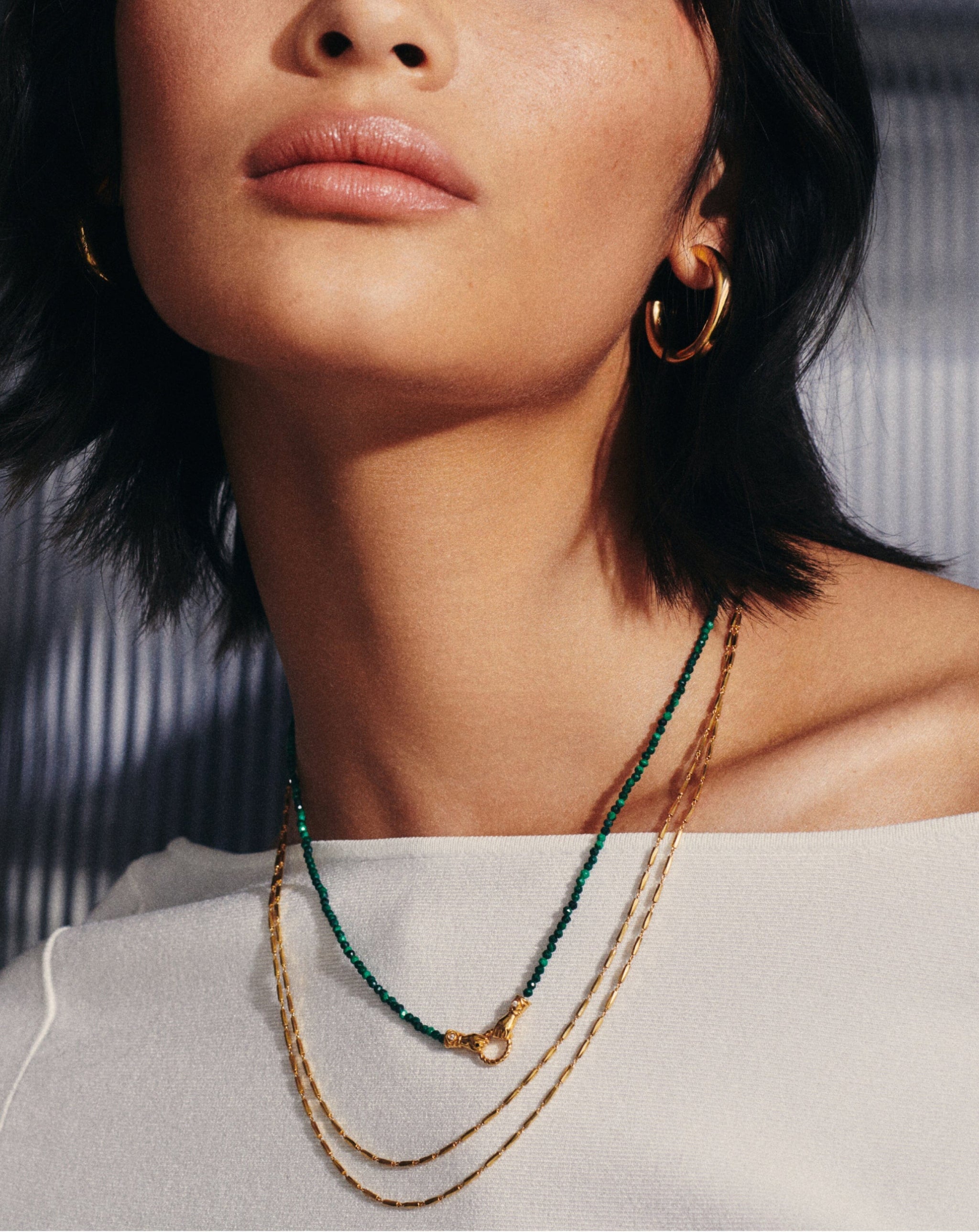 Harris Reed In Good Hands Mini Beaded Gemstone Necklace | 18ct Gold Plated/Malachite Necklaces Missoma