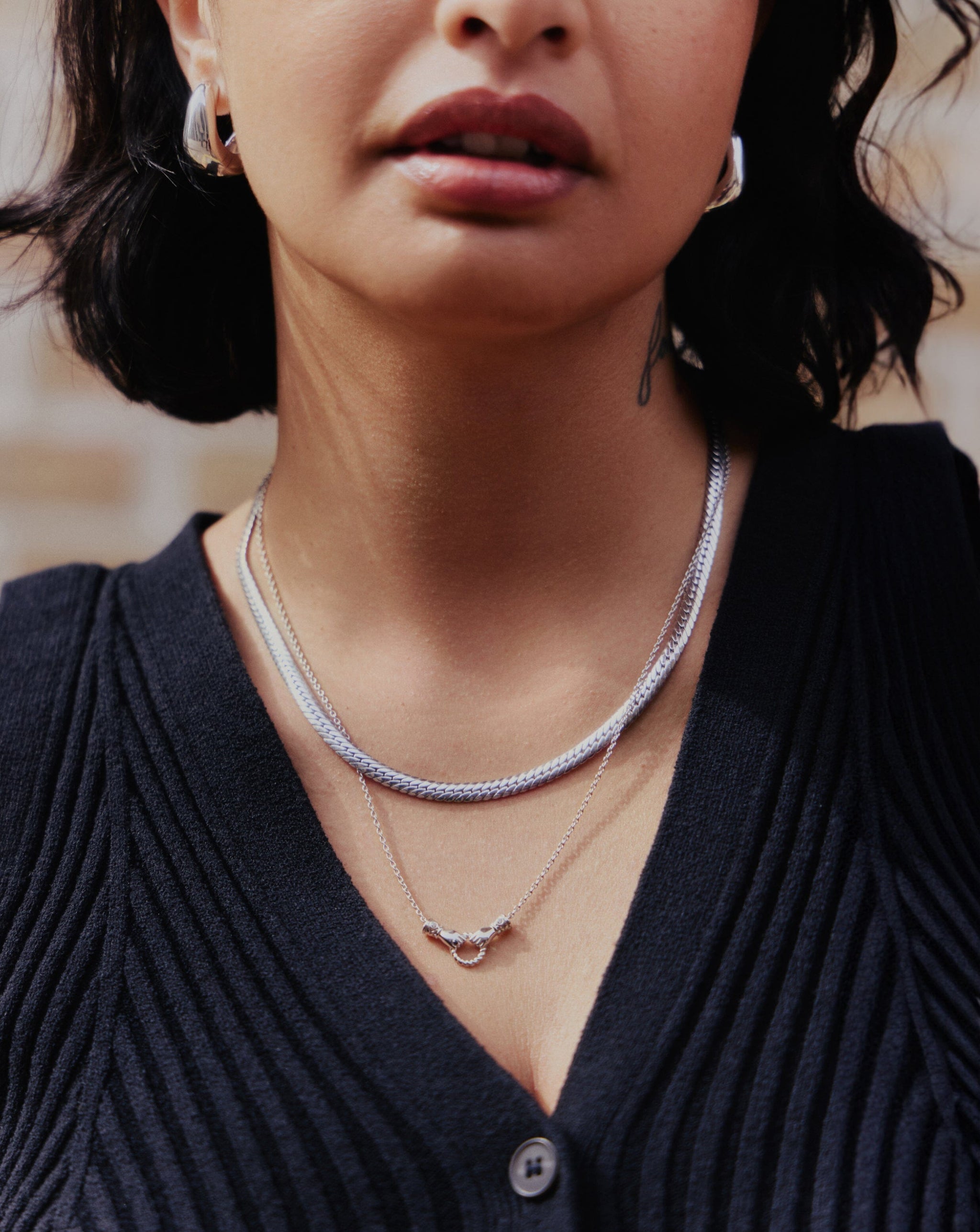 Harris Reed In Good Hands Mini Pendant Slider Necklace | Silver Plated/Cubic Zirconia & Black Onyx Necklaces Missoma