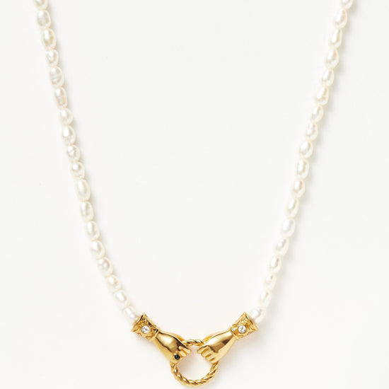 Harris Reed In Good Hands Pearl Pendant Necklace | 18ct Gold Plated/Pearl & Black Onyx Necklaces Missoma