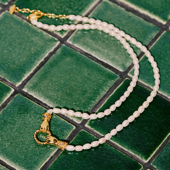 Harris Reed In Good Hands Pearl Pendant Necklace | 18ct Gold Plated/Pearl & Black Onyx Necklaces Missoma