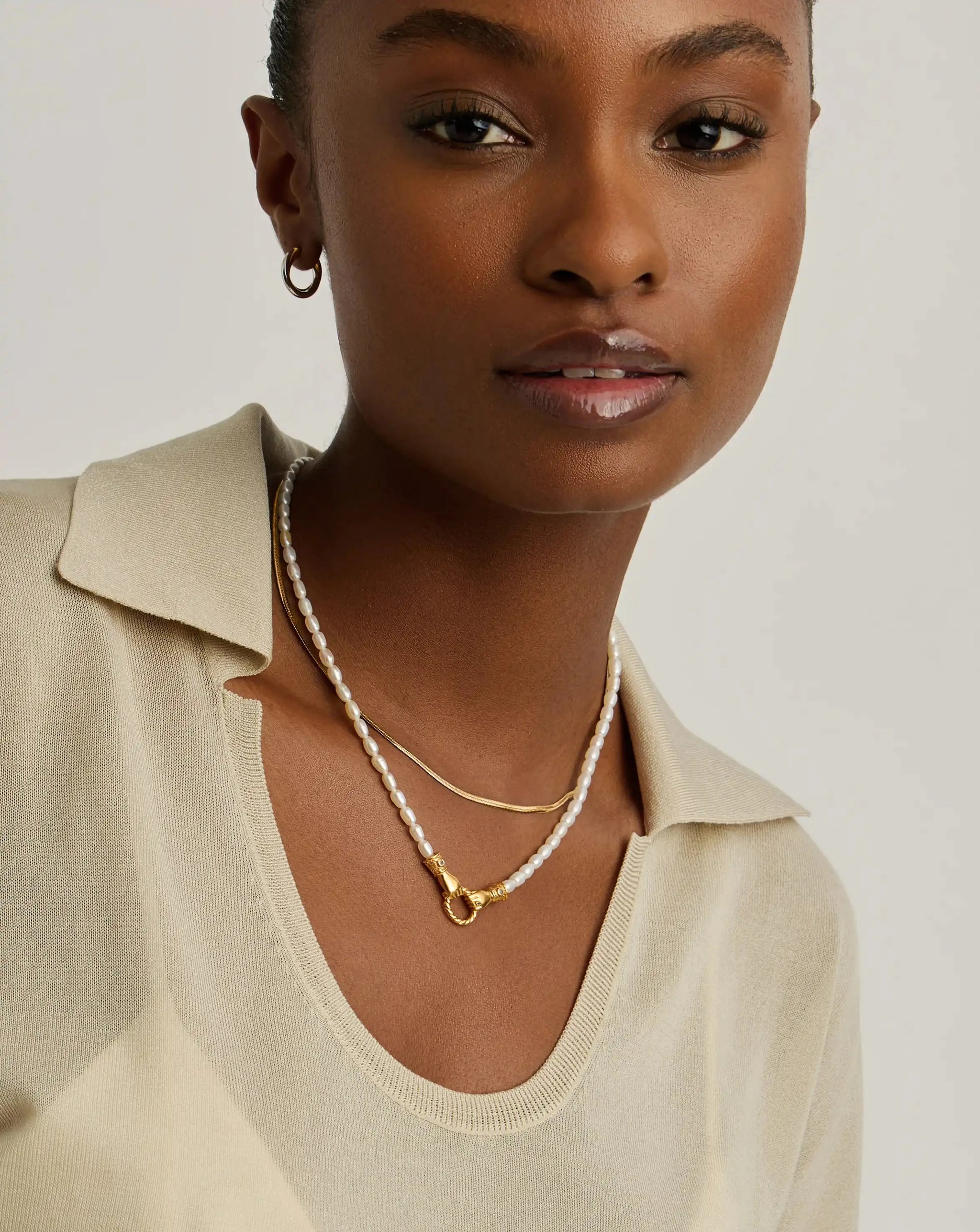 Harris Reed In Good Hands & Snake Chain Necklace Set | 18ct Gold Plated/Pearl & Black Onyx Necklaces Missoma