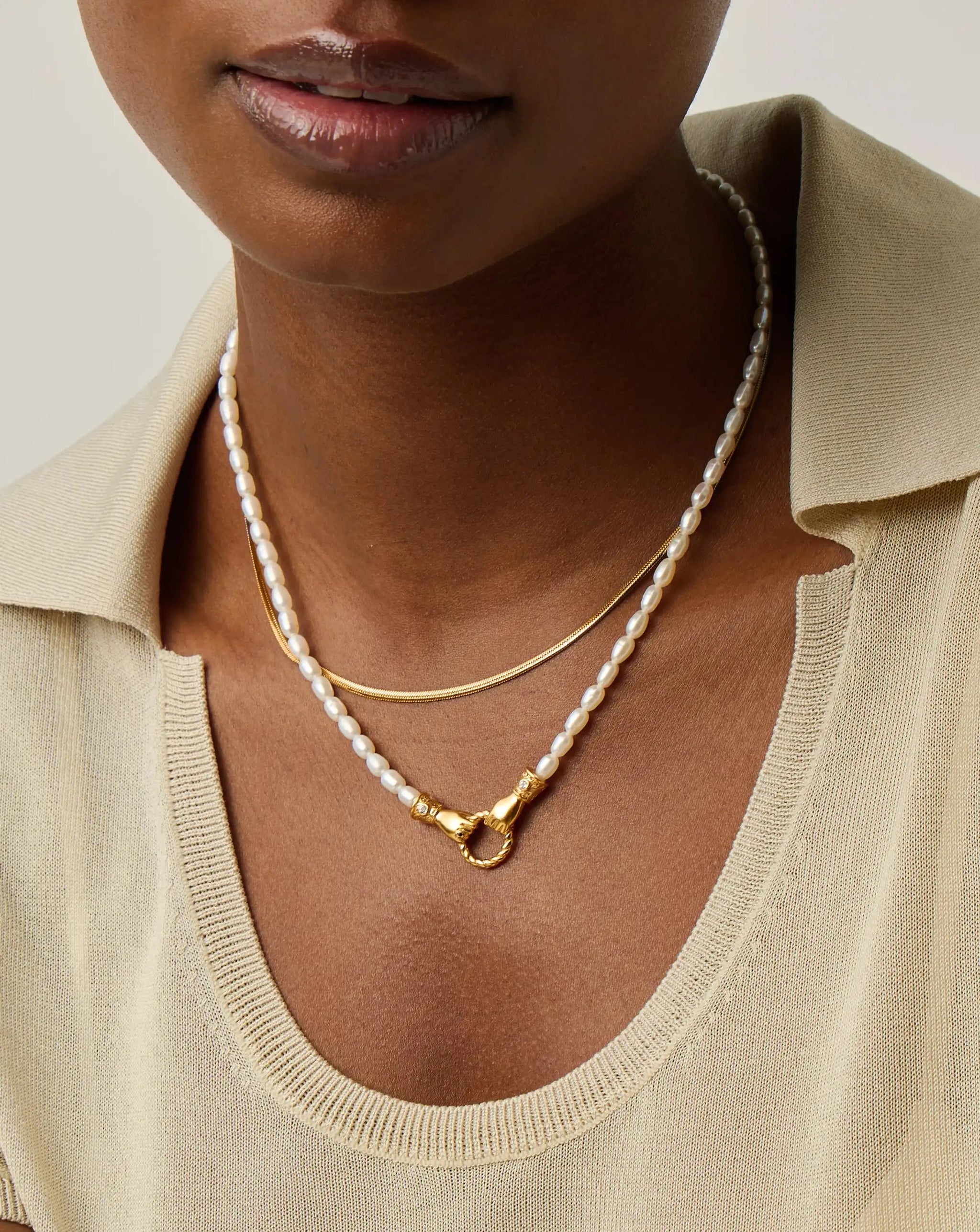 Harris Reed In Good Hands & Snake Chain Necklace Set | 18ct Gold Plated/Pearl & Black Onyx Necklaces Missoma