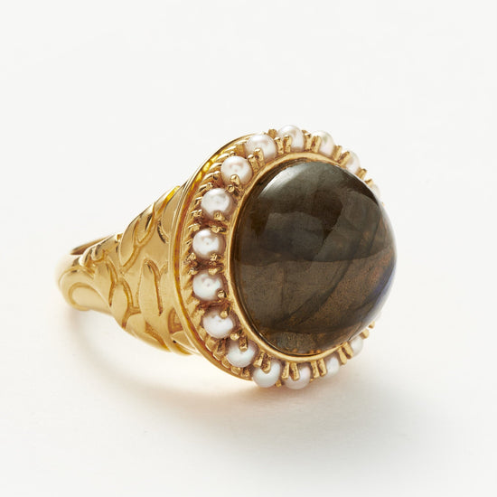 Harris Reed Labradorite Cocktail Ring | 18ct Gold Plated/Pearl & Labradorite Rings Missoma