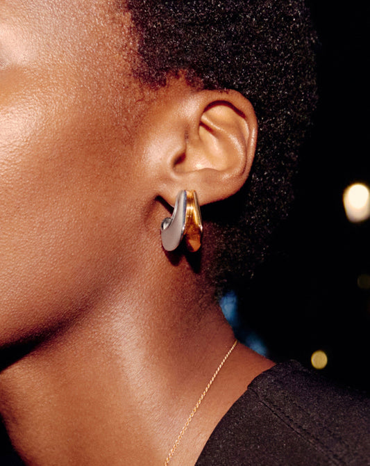 Hera Dome Double Ridge Medium Hoop Earrings | Mixed Metal Earrings Missoma