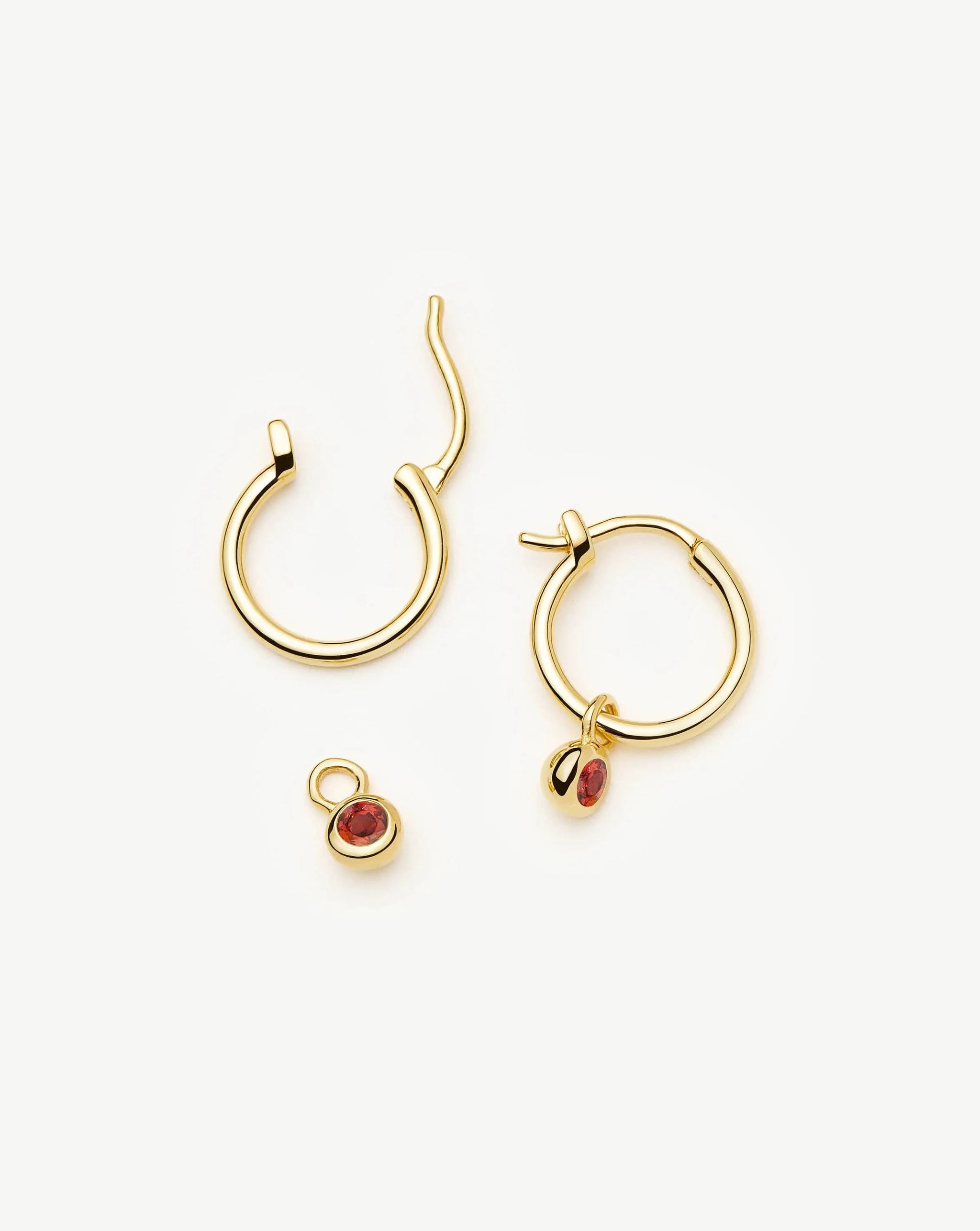 January Birthstone Mini Charm Hoop Earrings | 18ct Gold Vermeil/Garnet Earrings Missoma