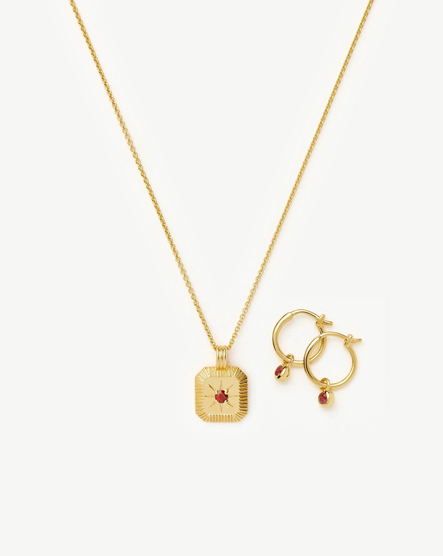 January Birthstone Necklace & Charm Earrings Set | 18ct Gold Vermeil/Garnet Necklaces Missoma