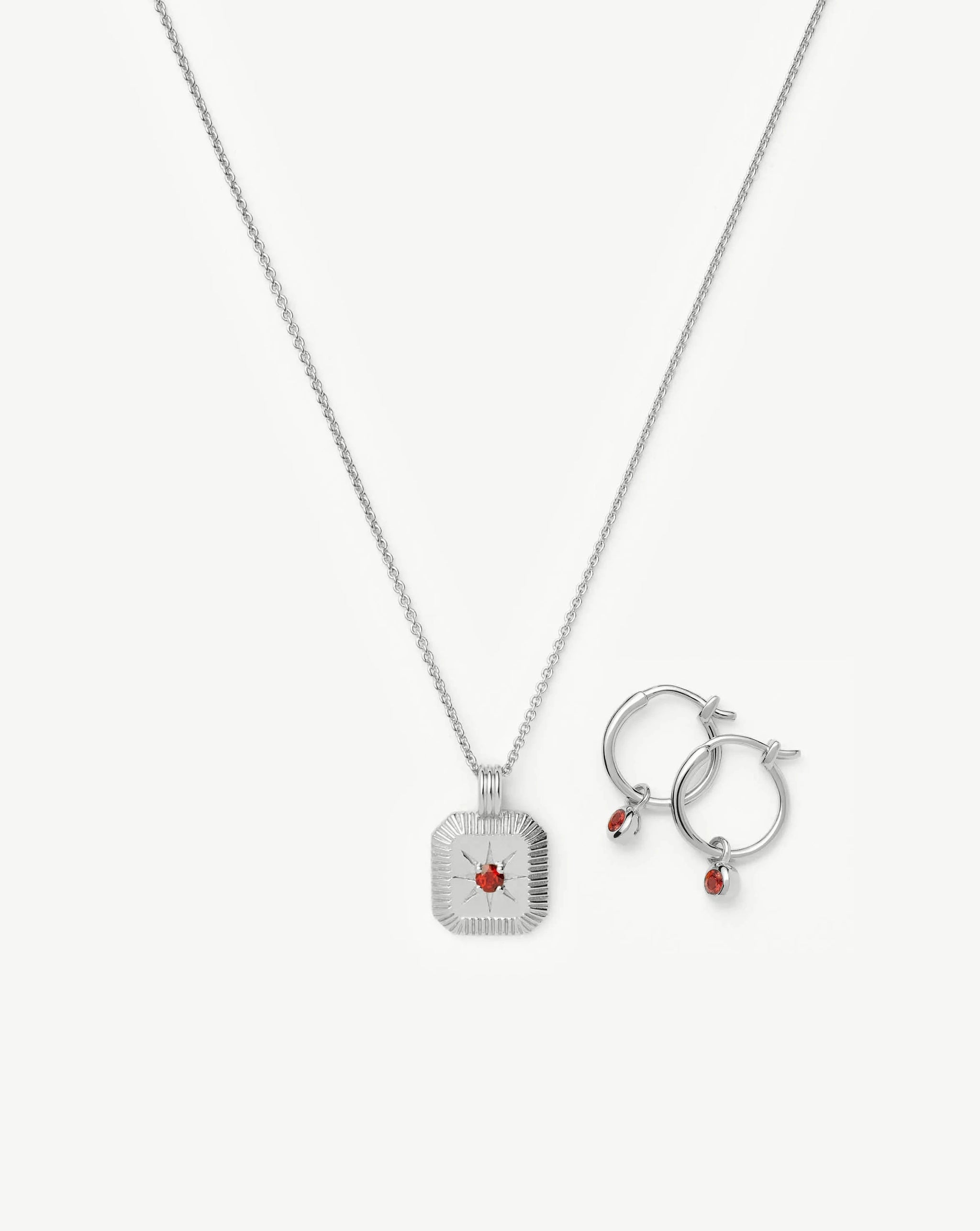January Birthstone Necklace & Charm Earrings Set | Sterling Silver/Garnet Necklaces Missoma