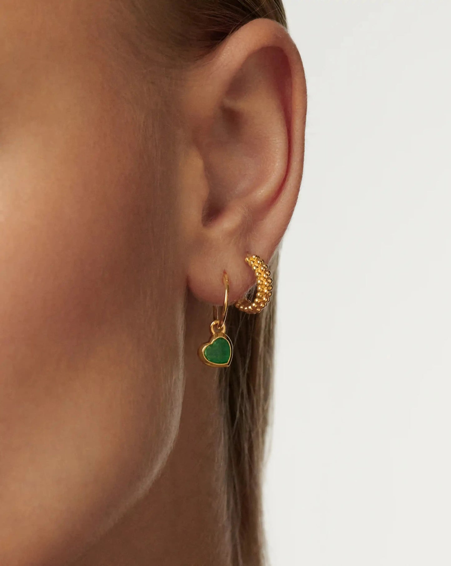 Jelly Heart Charm Mini Hoop Earrings | 18ct Gold Vermeil/Green Chalcedony Earrings Missoma