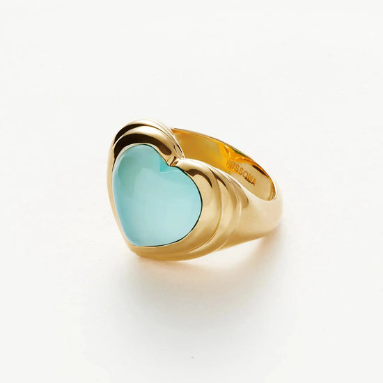 Jelly Heart Gemstone Ring | 18ct Gold Plated/Aqua Chalcedony Rings Missoma