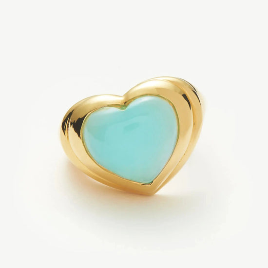 Jelly Heart Gemstone Ring | 18ct Gold Plated/Aqua Chalcedony Rings Missoma
