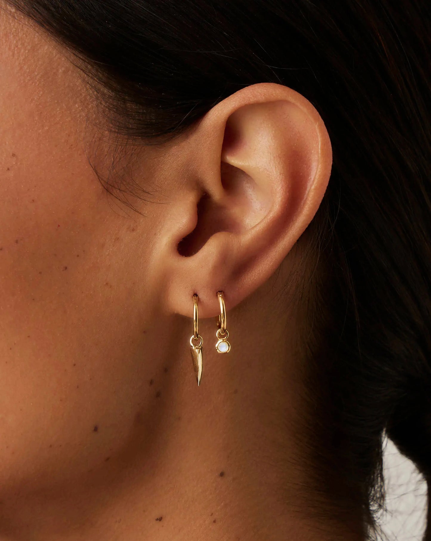 June Birthstone Mini Charm Hoop Earrings | 18ct Gold Vermeil/Rainbow Moonstone Earrings Missoma