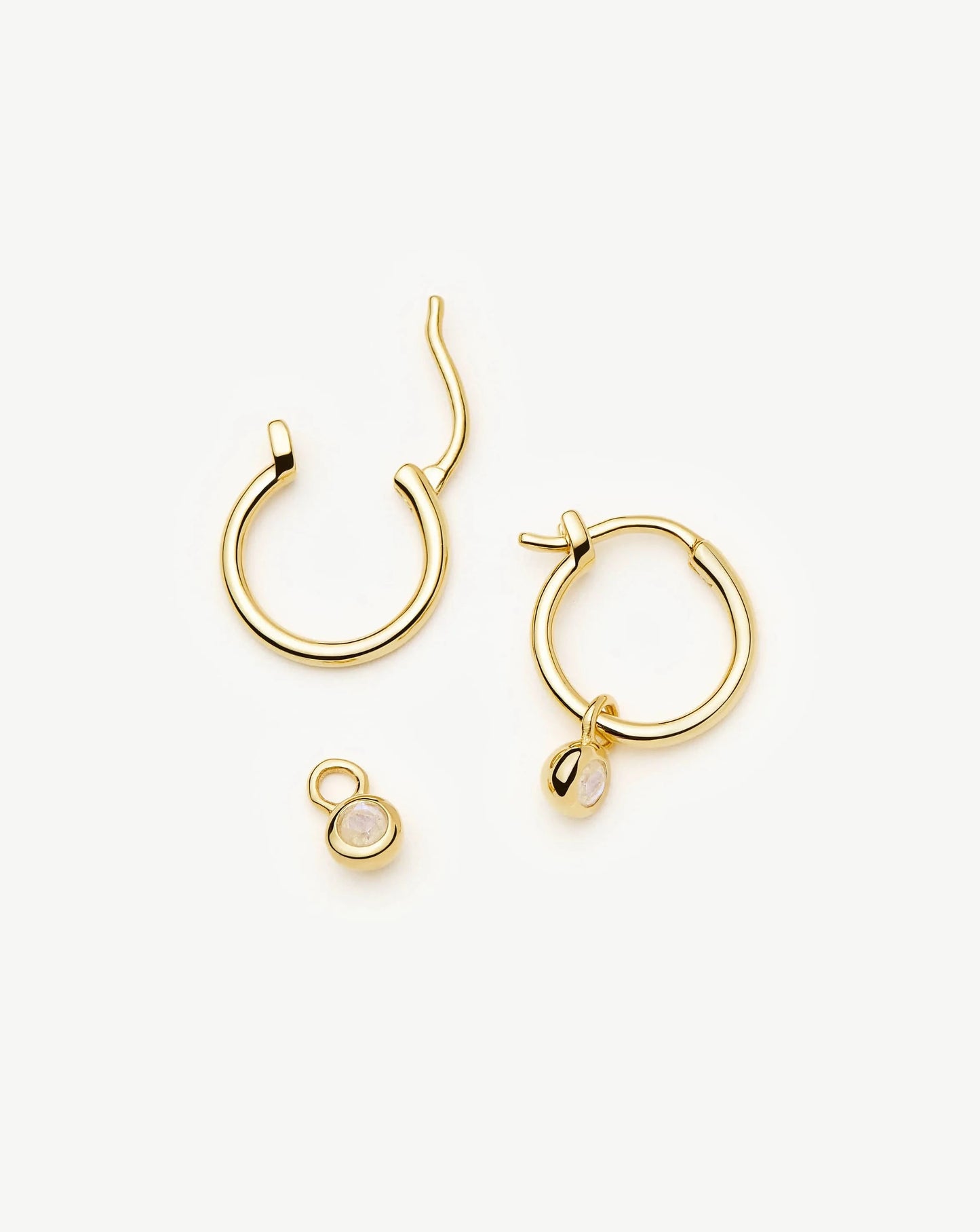 June Birthstone Mini Charm Hoop Earrings | 18ct Gold Vermeil/Rainbow Moonstone Earrings Missoma