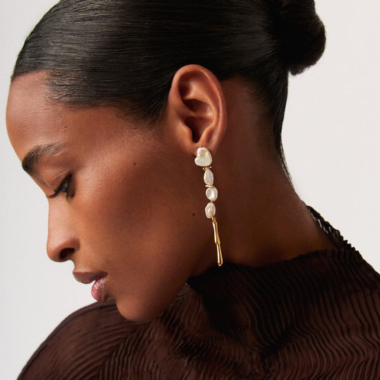Keshi Pearl Sculptural Drop Earrings | 18ct Gold Plated/Pearl Earrings Missoma