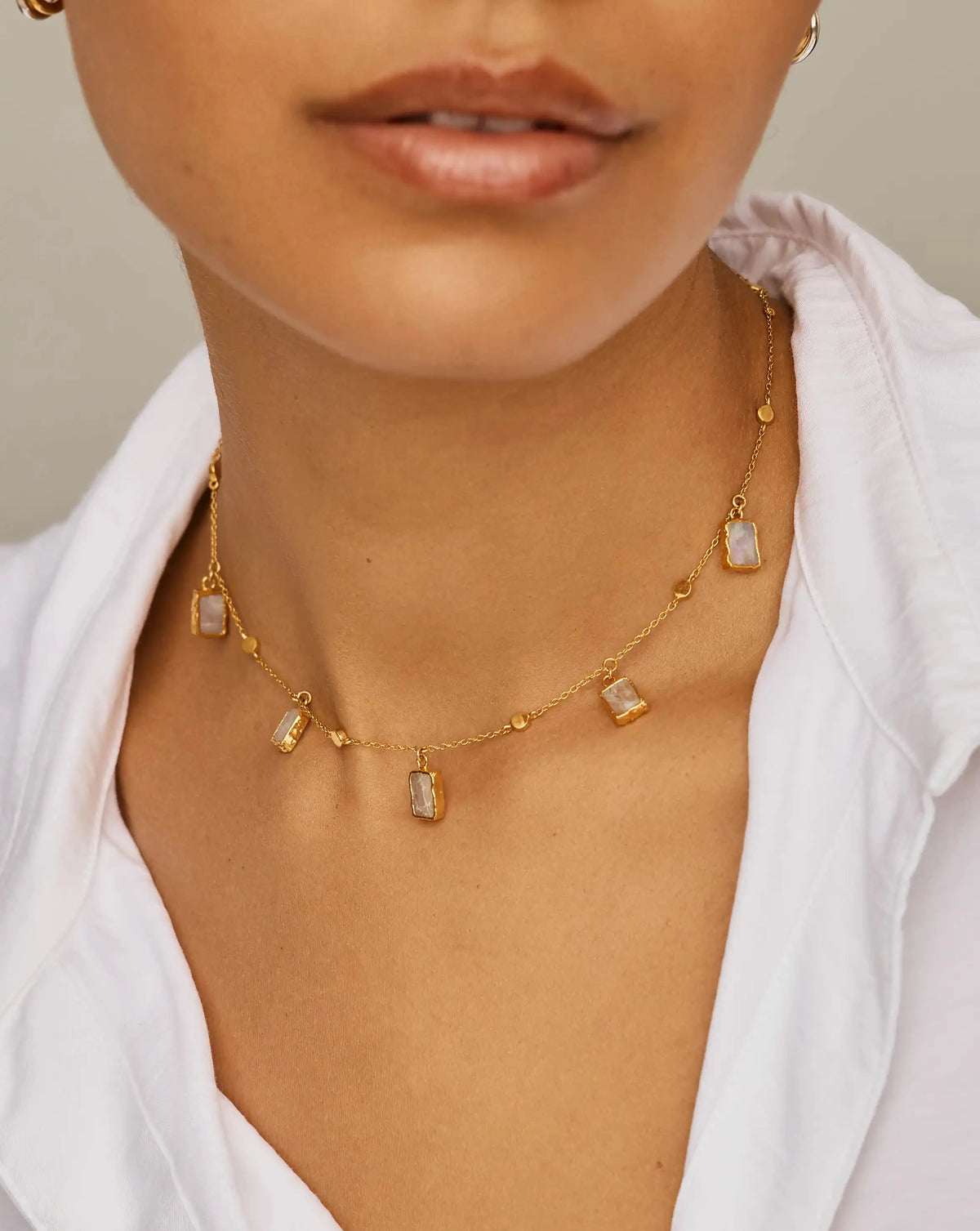 Lena Charm Choker | 18ct Gold Plated/Rainbow Moonstone Necklaces Missoma