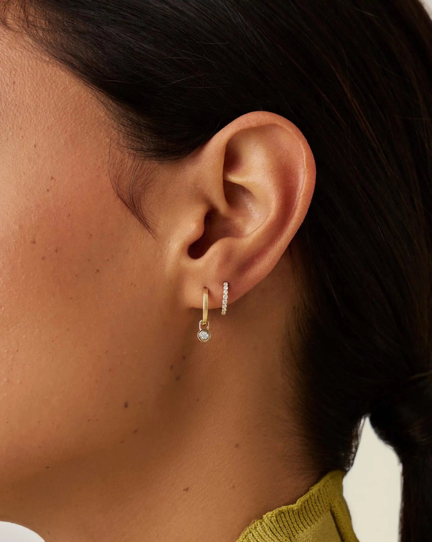 Lucy Williams Fine Diamond Drop Huggies | 14ct Yellow Gold Earrings Missoma