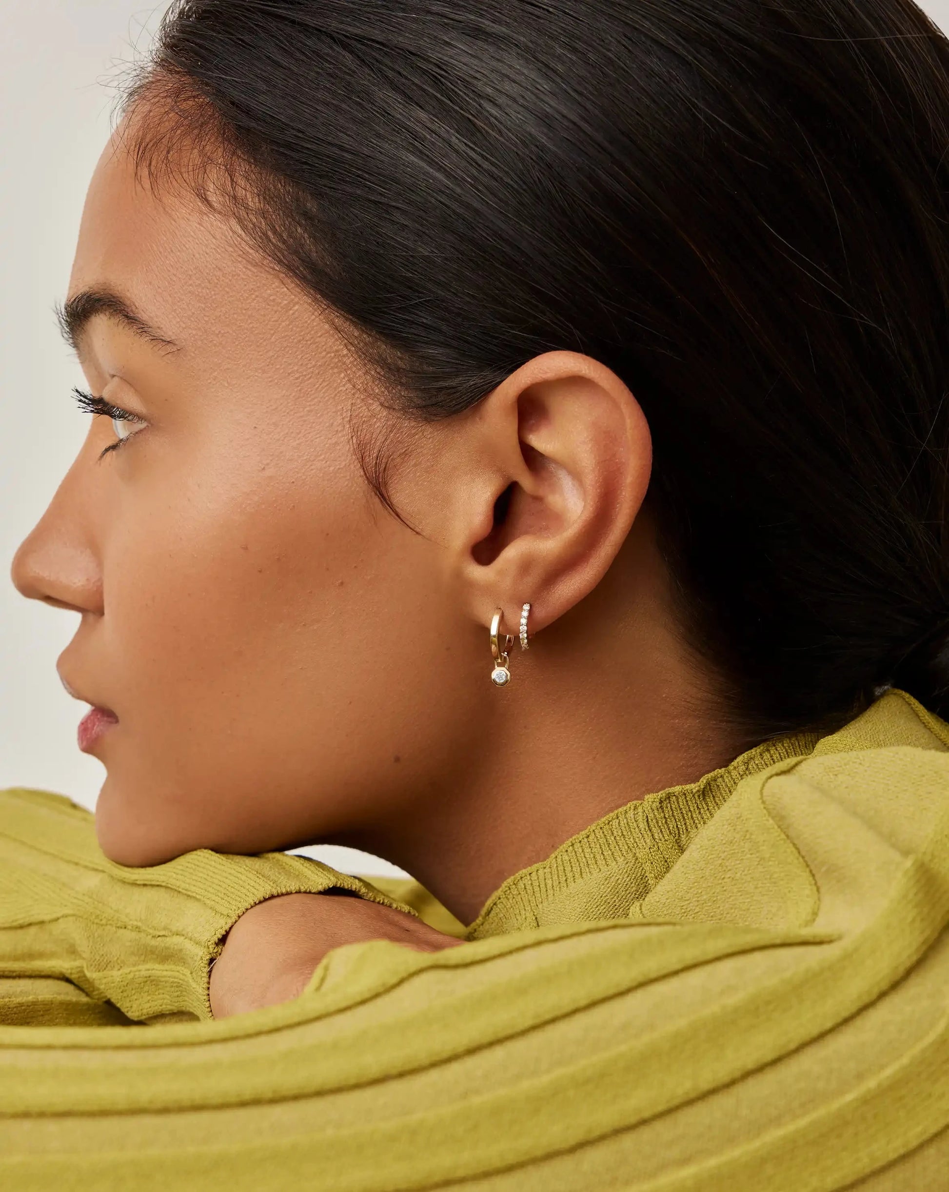 Lucy Williams Fine Diamond Drop Huggies | 14ct Yellow Gold Earrings Missoma