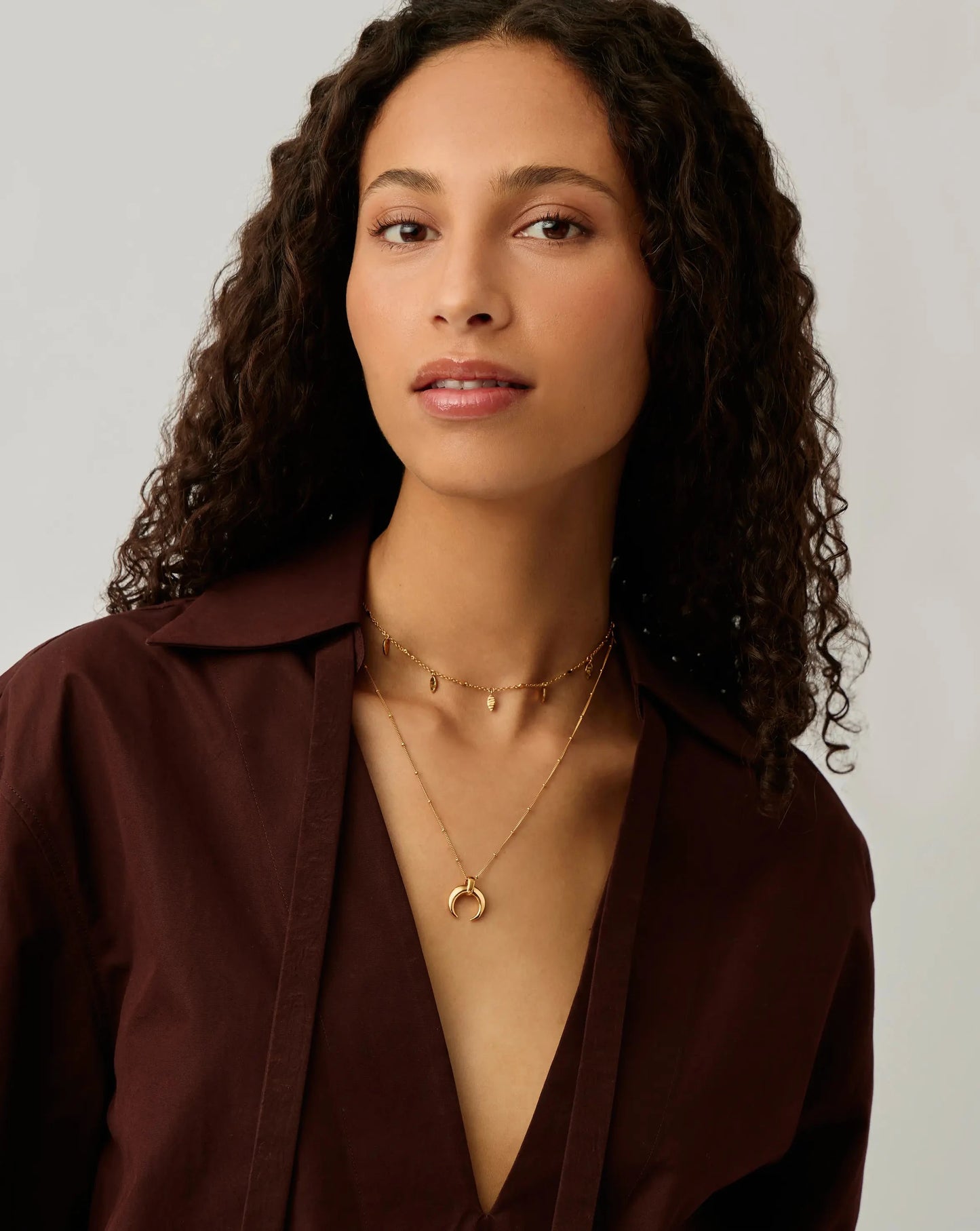 Lucy Williams Horn Necklace & Leaf Charm Choker Set | 18ct Gold Plated Vermeil Necklaces Missoma