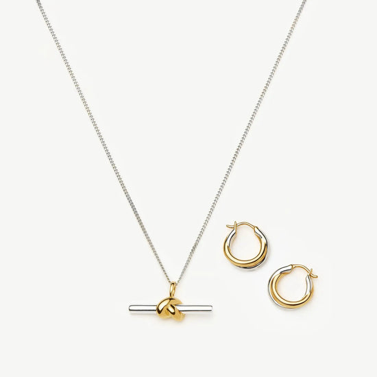 Lucy Williams Knot T-Bar Necklace & Entwine Earrings Set | Mixed Metal Earrings Missoma
