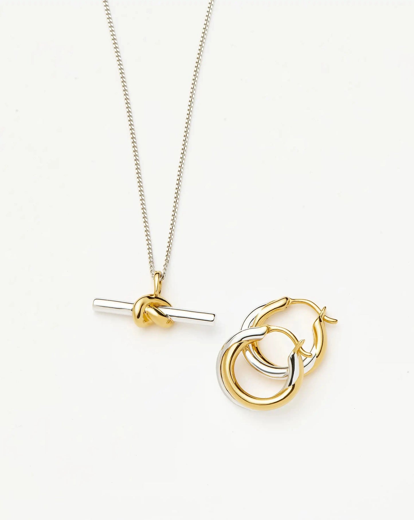Lucy Williams Knot T-Bar Necklace & Entwine Earrings Set | Mixed Metal Earrings Missoma