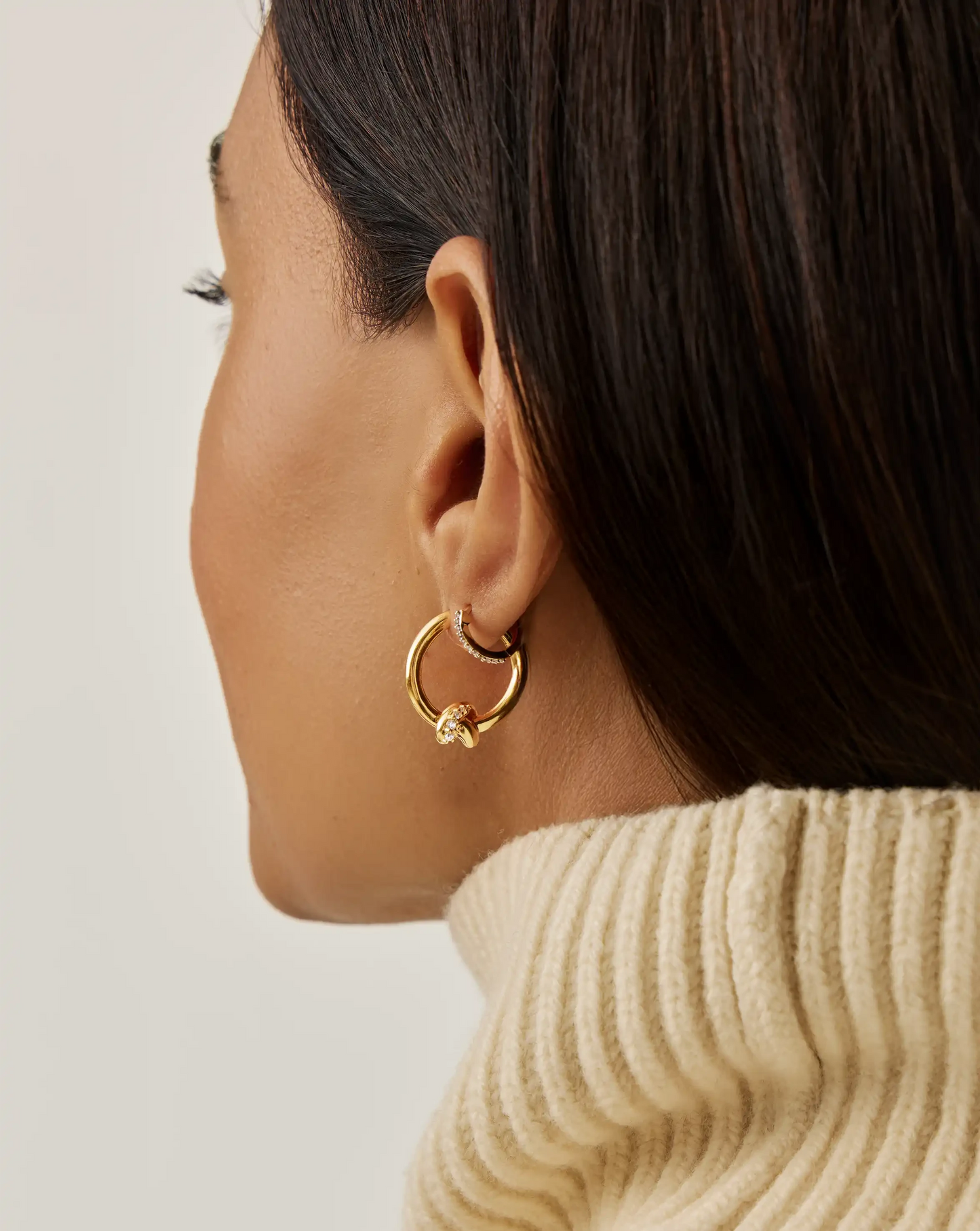 Lucy Williams Pavé Knot Small Hoop Earrings | 18ct Gold Plated Earrings Missoma