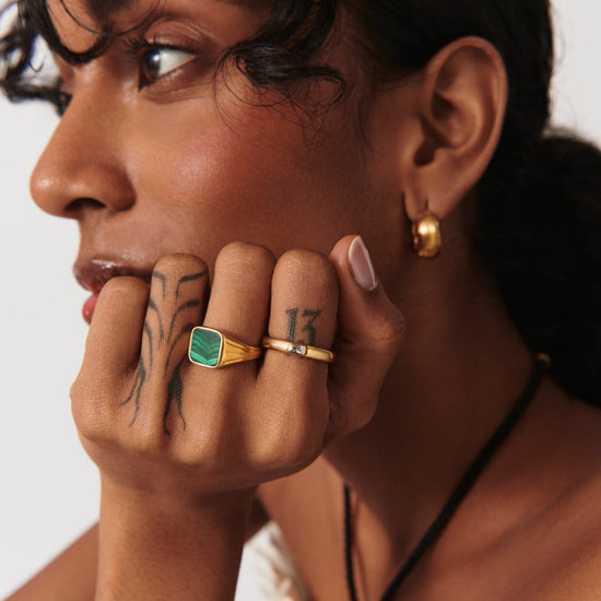 Lucy Williams Square Signet Ring | 18ct Gold Plated Vermeil/Malachite Rings Missoma
