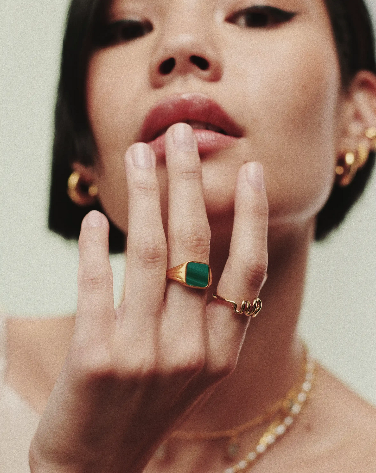 Lucy Williams Square Signet Ring | 18ct Gold Vermeil/Malachite Rings Missoma